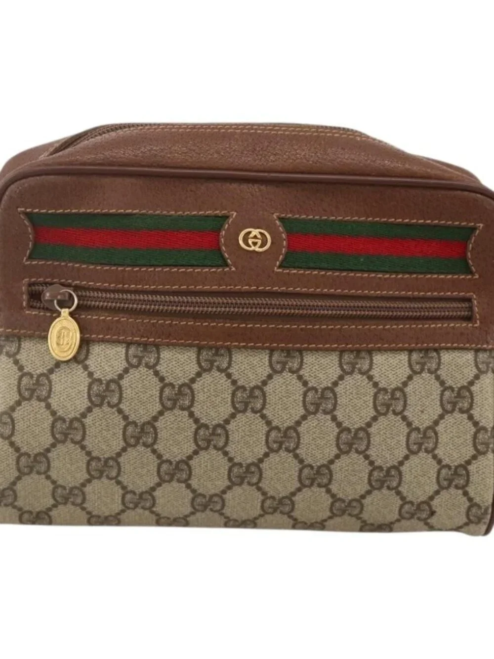 GUCCI GG Supreme Web Sherry Line Bag PVC Beige Gold 001 56 6655 Auth YKZ1519